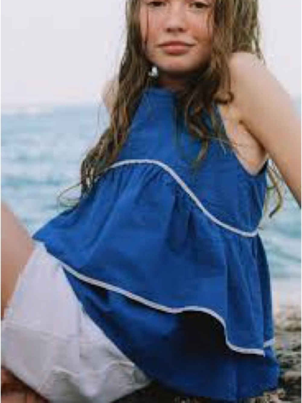 NWT Zara Girls Youth 12-13 sleeveless Flowy Ruffle Royal Blue Cotton Top